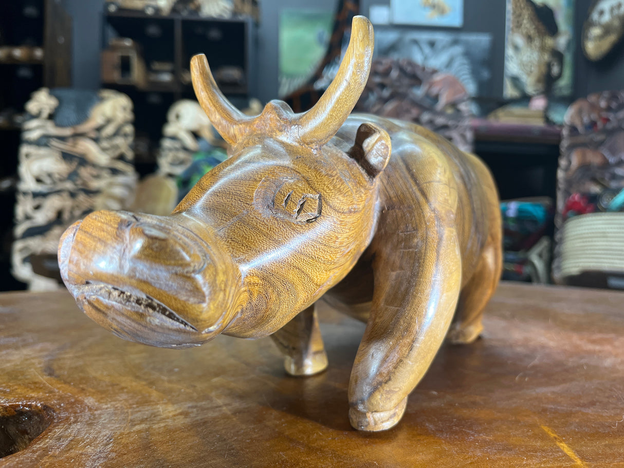Hand Carved Wooden Beautifully Grained Heifer Cow With Horns