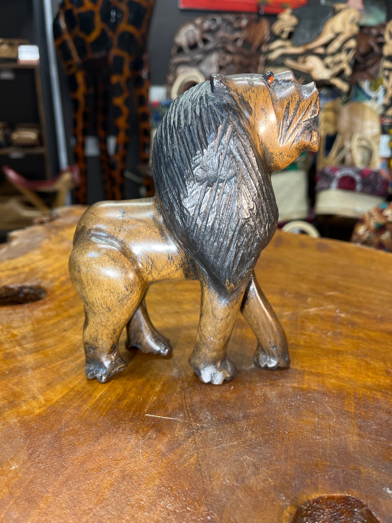 Pair of Scary Red Eyed Lions Looking Right At You Hand Carved With Depth