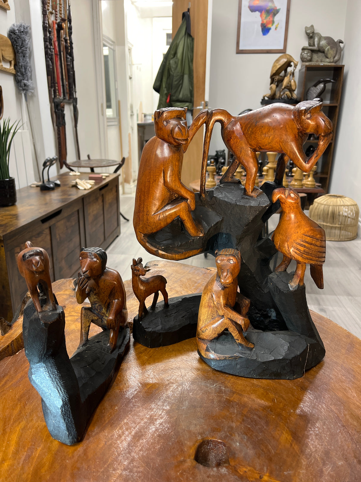 3 Piece Hand Carved African Scene - ‘Monkeys On The Rocks’