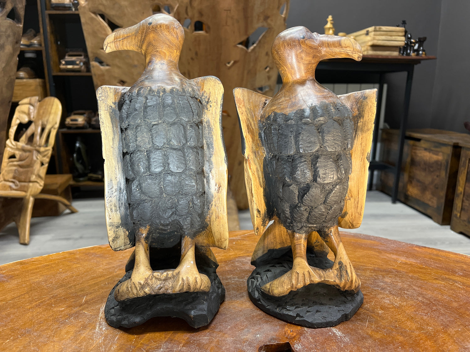 Pair of Handmade Wooden Eagles