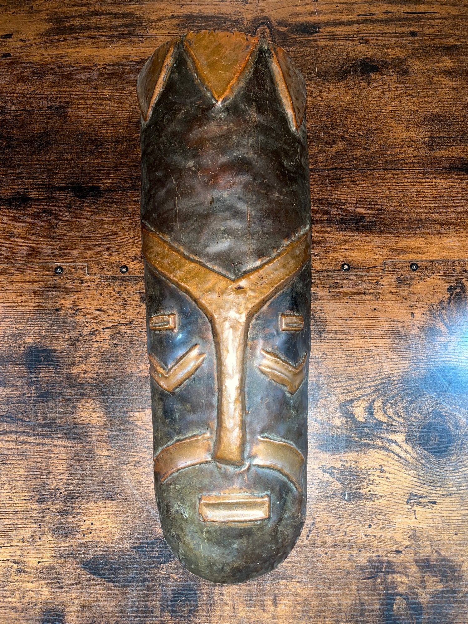 Set of Two Handmade Tribal Copper Masks