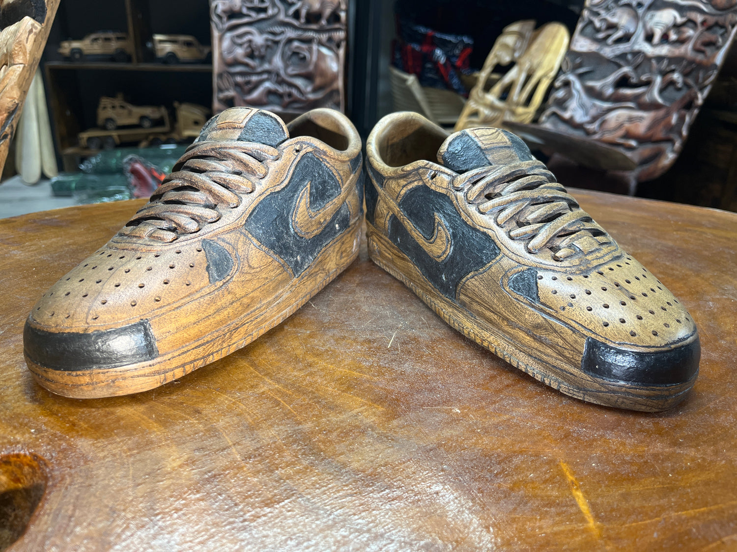 Pair of Nike Dunk Low V1.1 Hand Carved Mahogany Display Piece