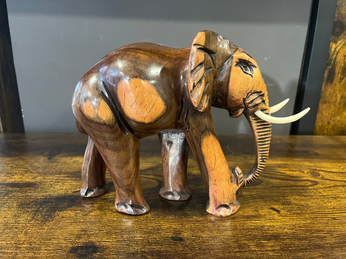 Mahogany Standing Elephant with Tusks