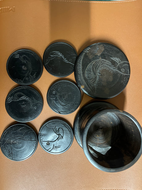 Large Ebony Fish Design Coaster Set with 6 Coasters