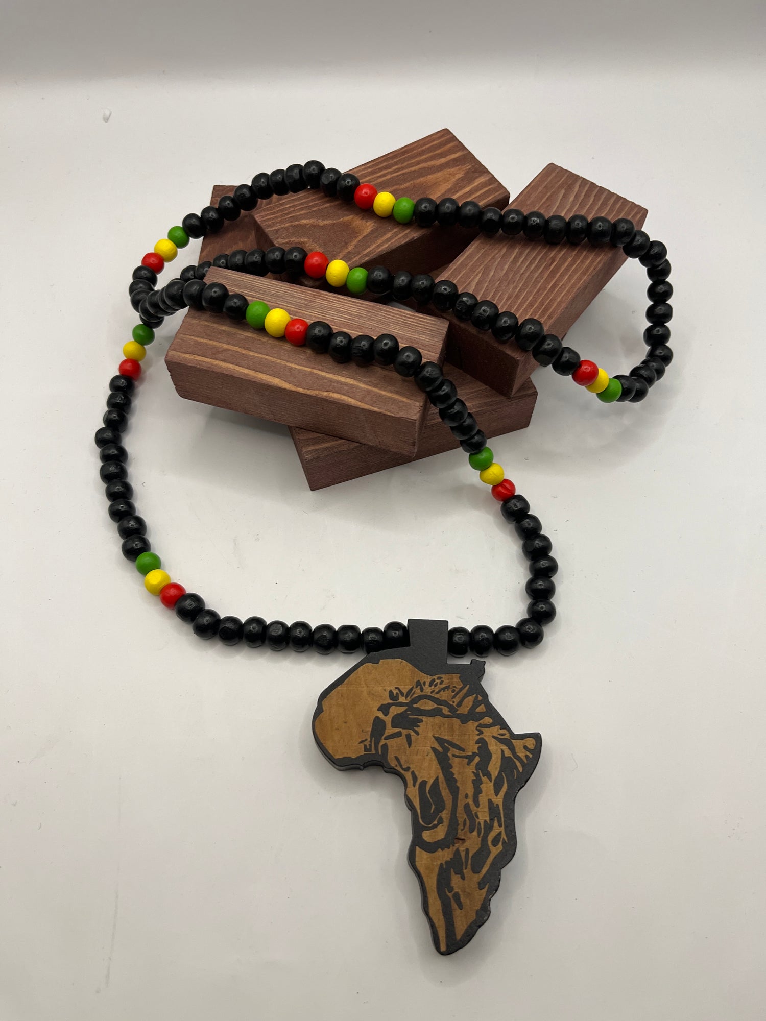 Black And Brown Beaded Necklace with Africa Country Shaped Pendant