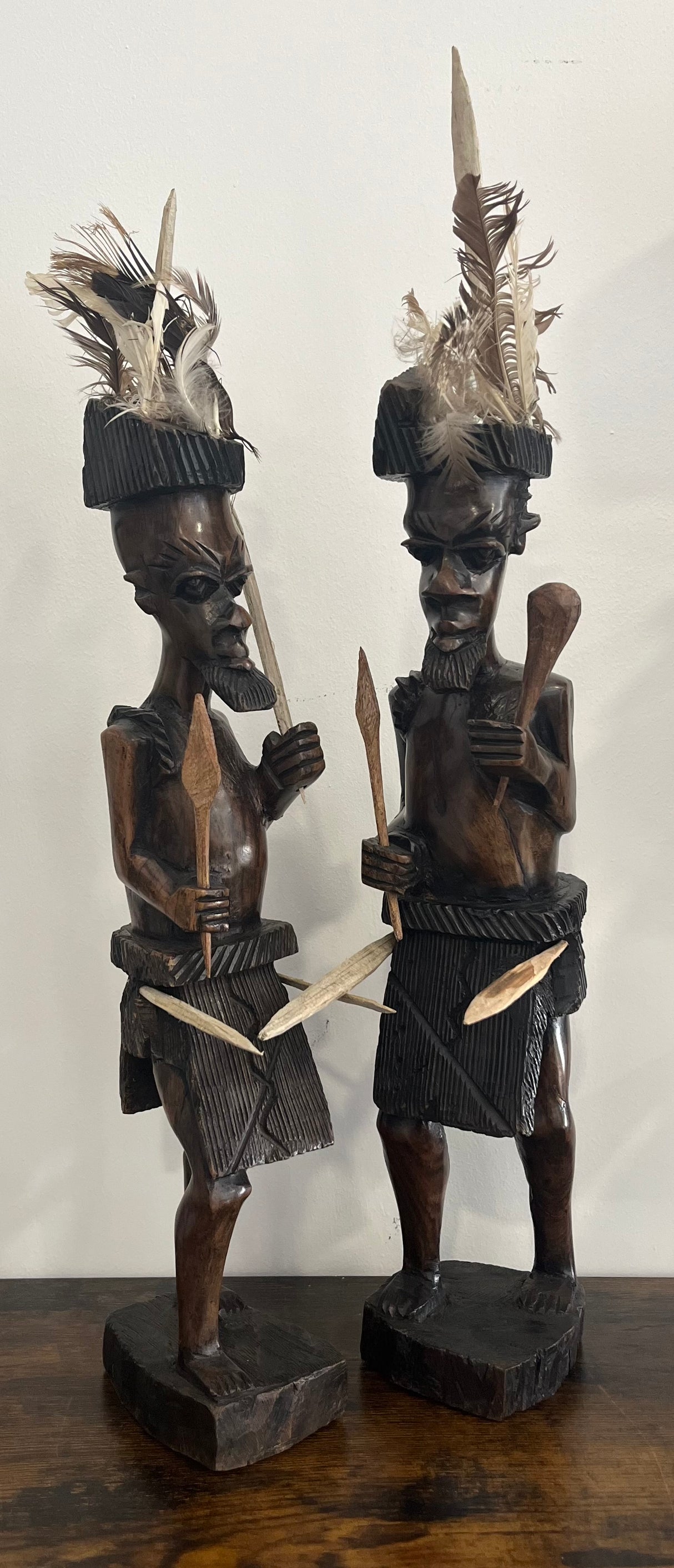 Pair of African Tribal Warriors Hand Carved in Wood