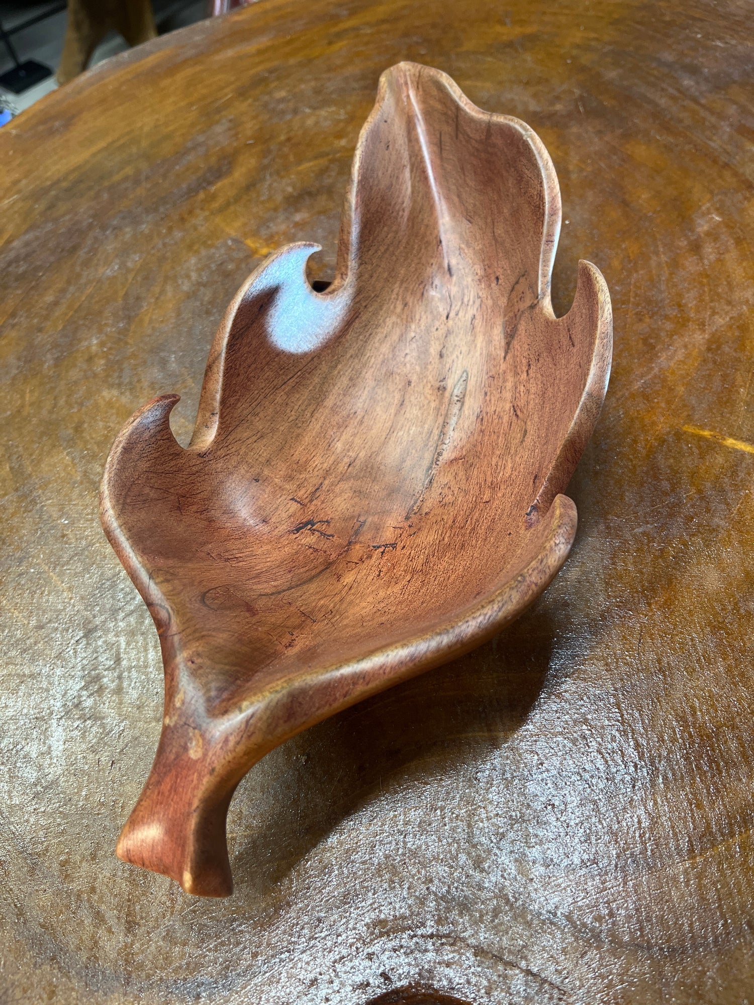 Handmade Red Wooden Leaf Salad and Serving Dish
