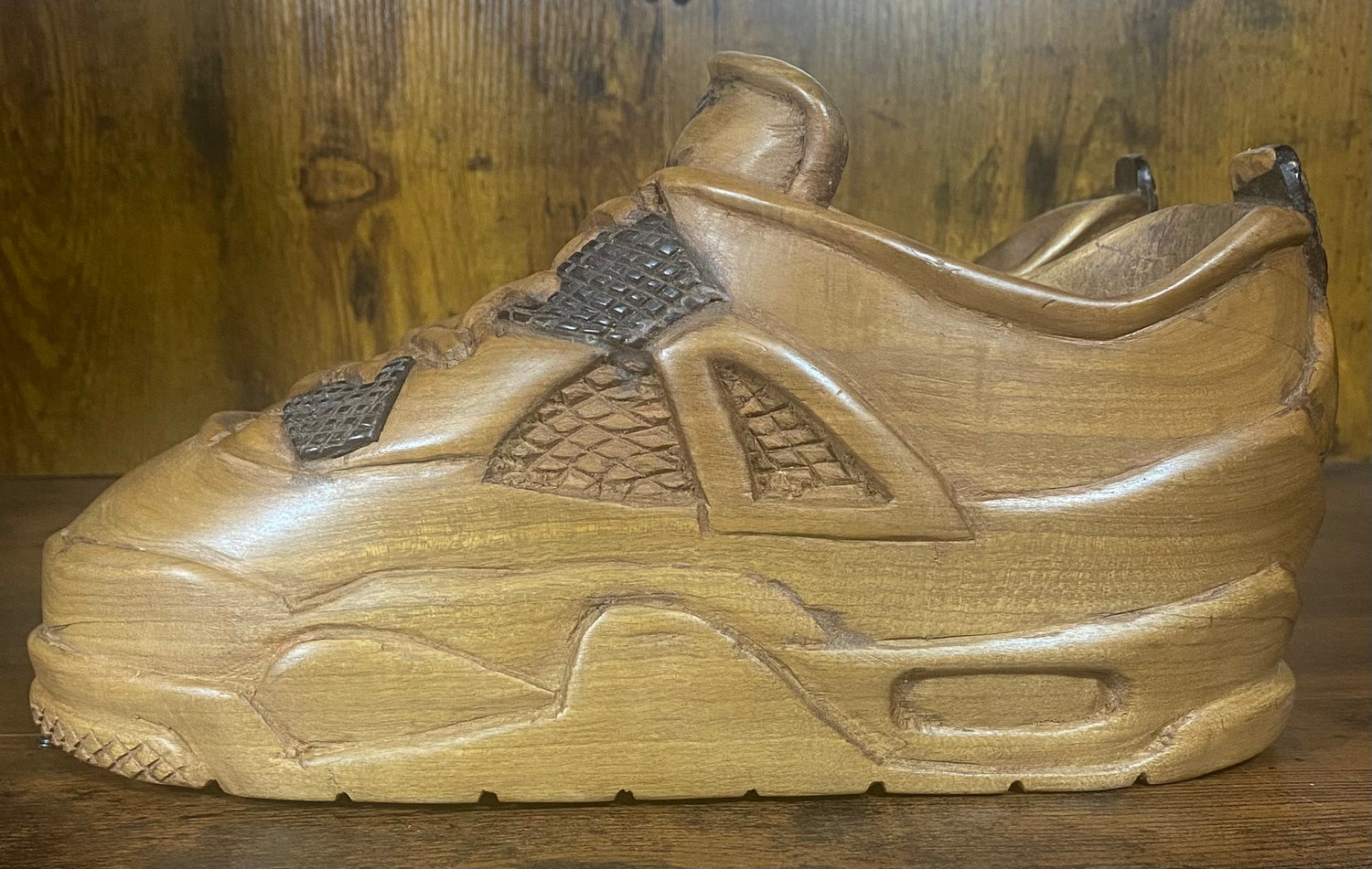 Pair of Jordan 4 V1.2 Hand Carved Mahogany Display Piece