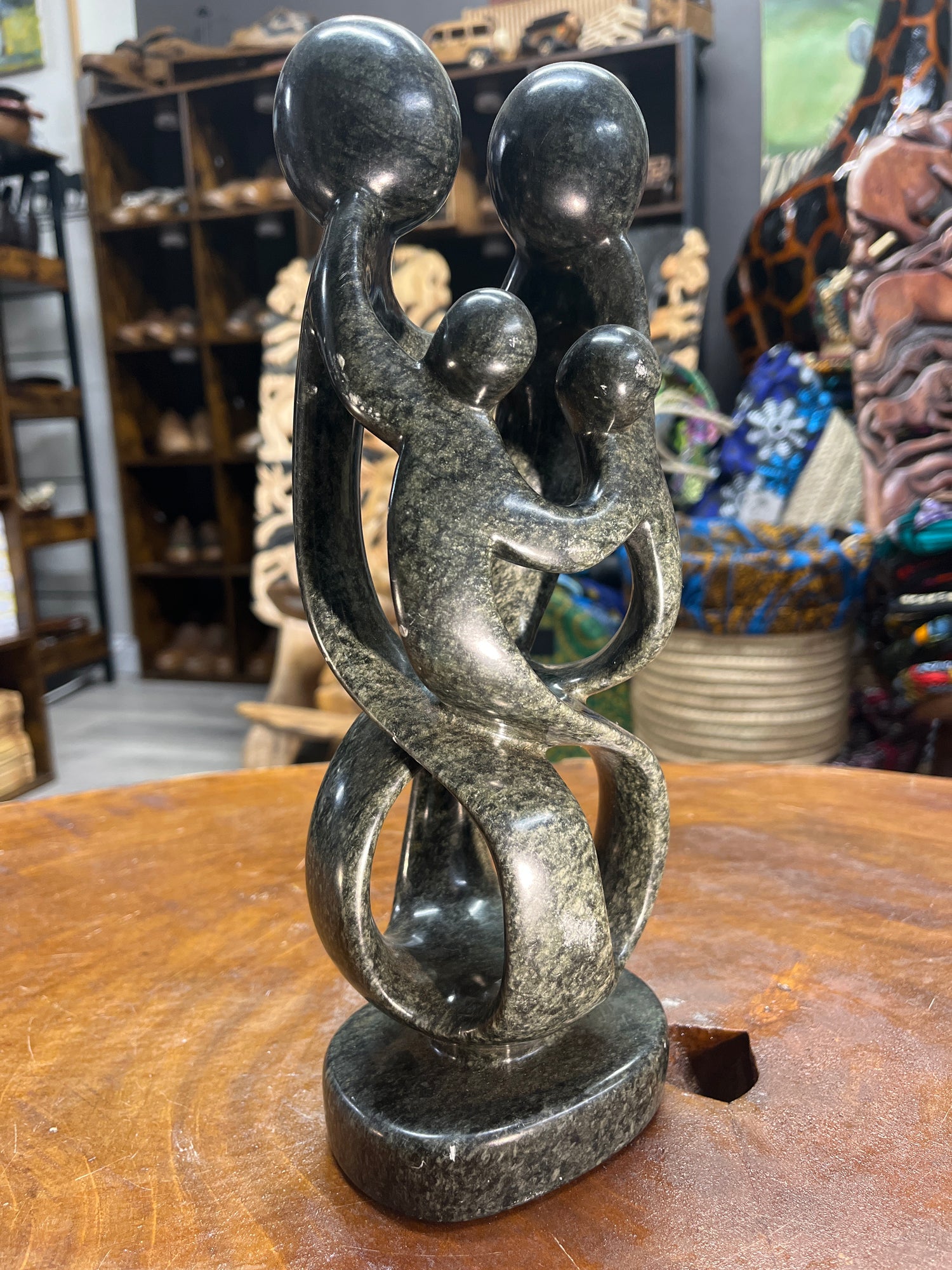 Hand Carved Stunning Green Stone Abstract Sculpture - Parents and Two Children (Slim)
