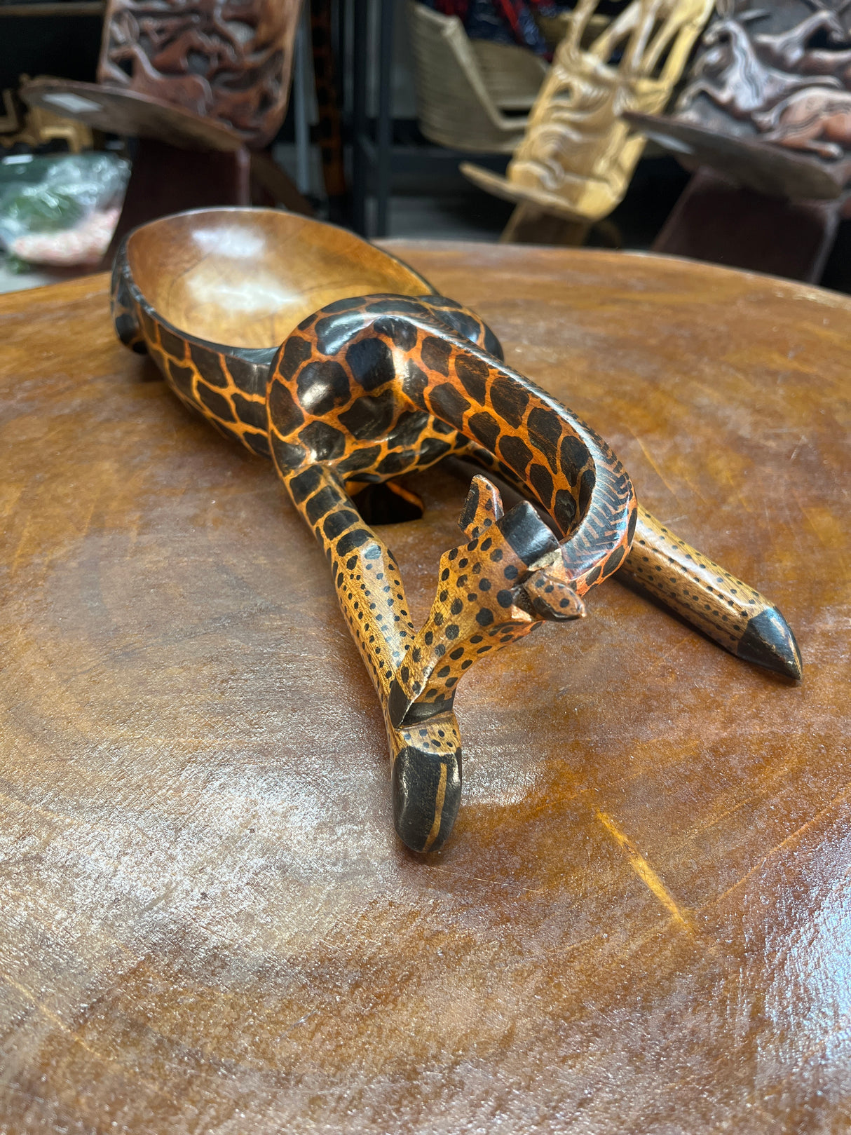 Handmade Wooden Giraffe Dish