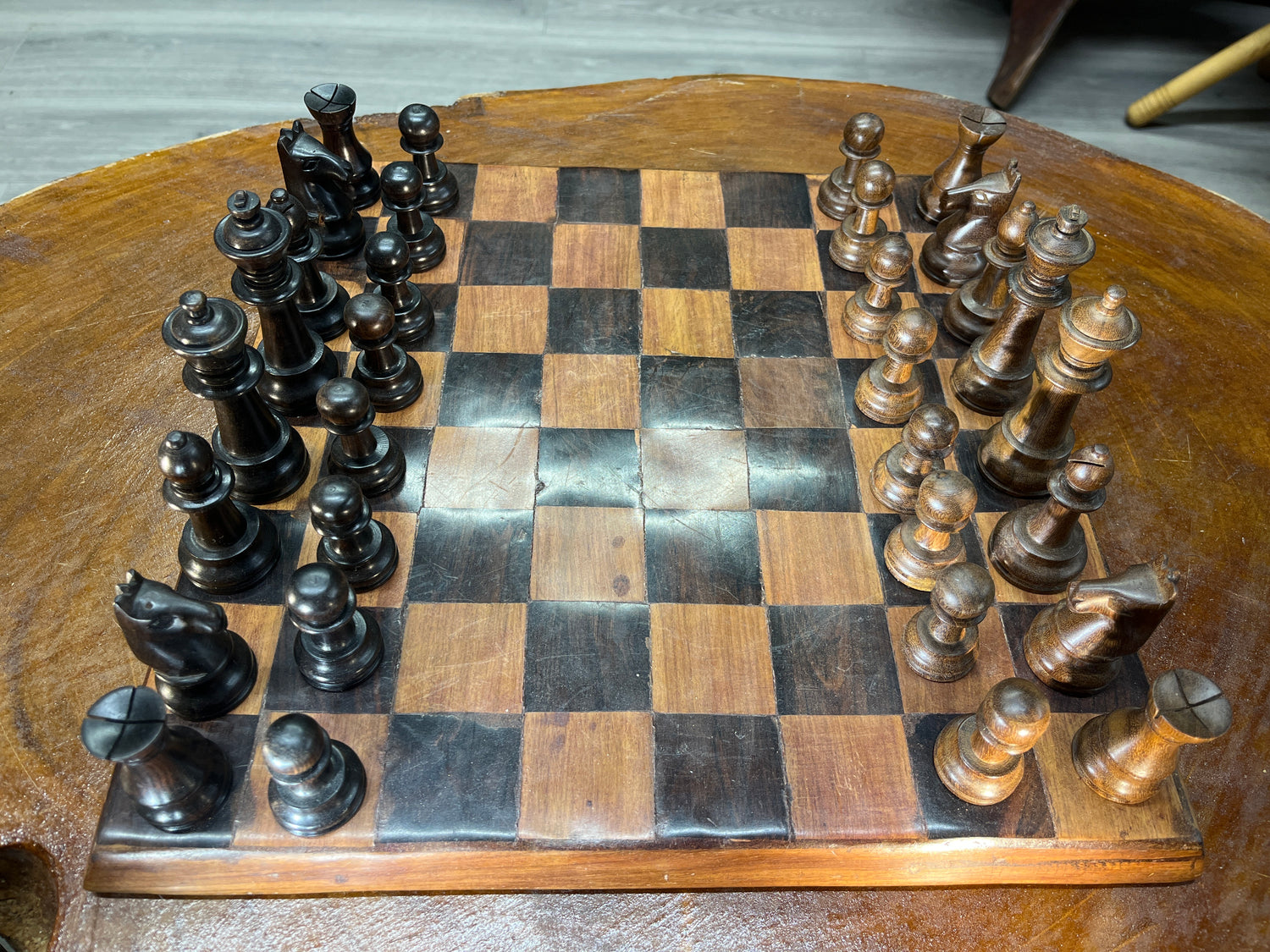 Handmade Chess Board with Ebony and Mahogany Pieces