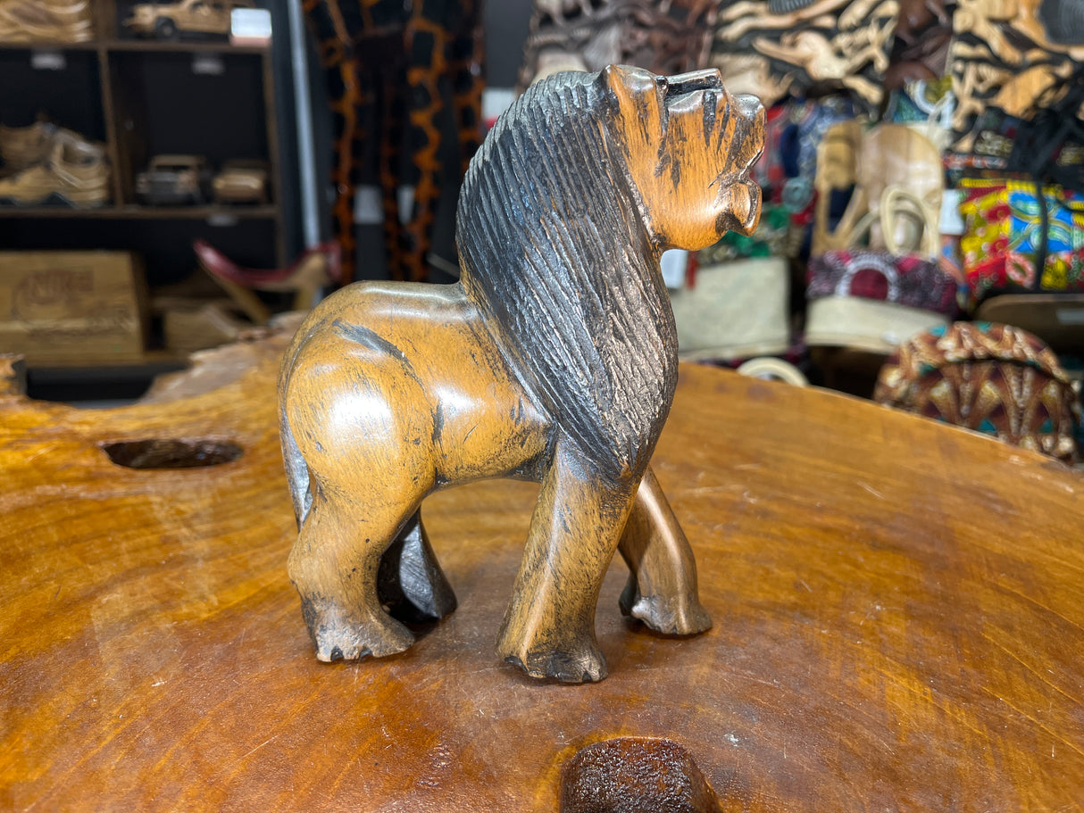 Pair of Scary Red Eyed Lions Looking Right At You Hand Carved With Depth
