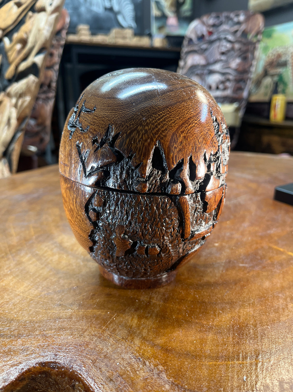 Carved Globe Jewellery Container