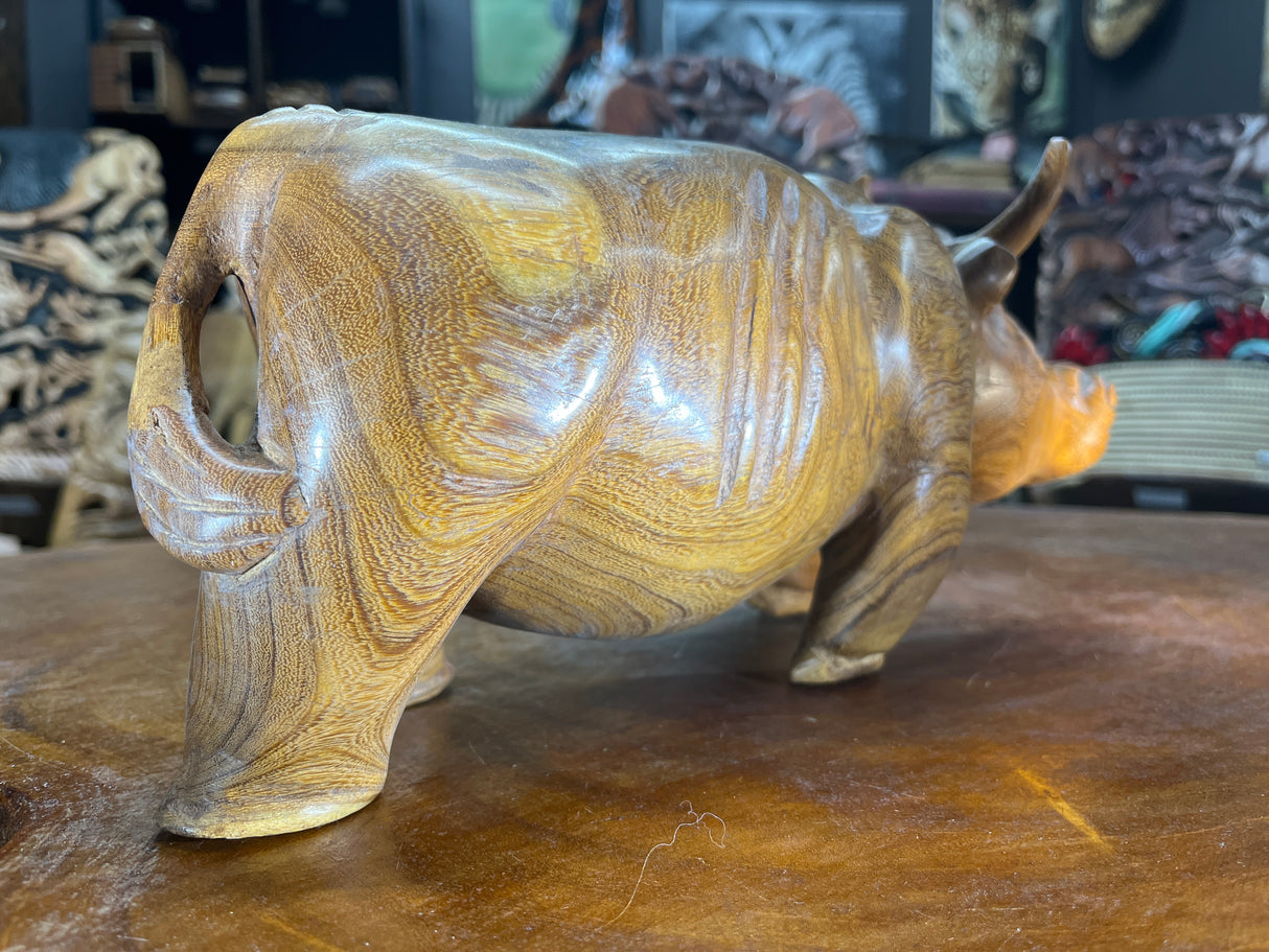 Hand Carved Wooden Beautifully Grained Heifer Cow With Horns