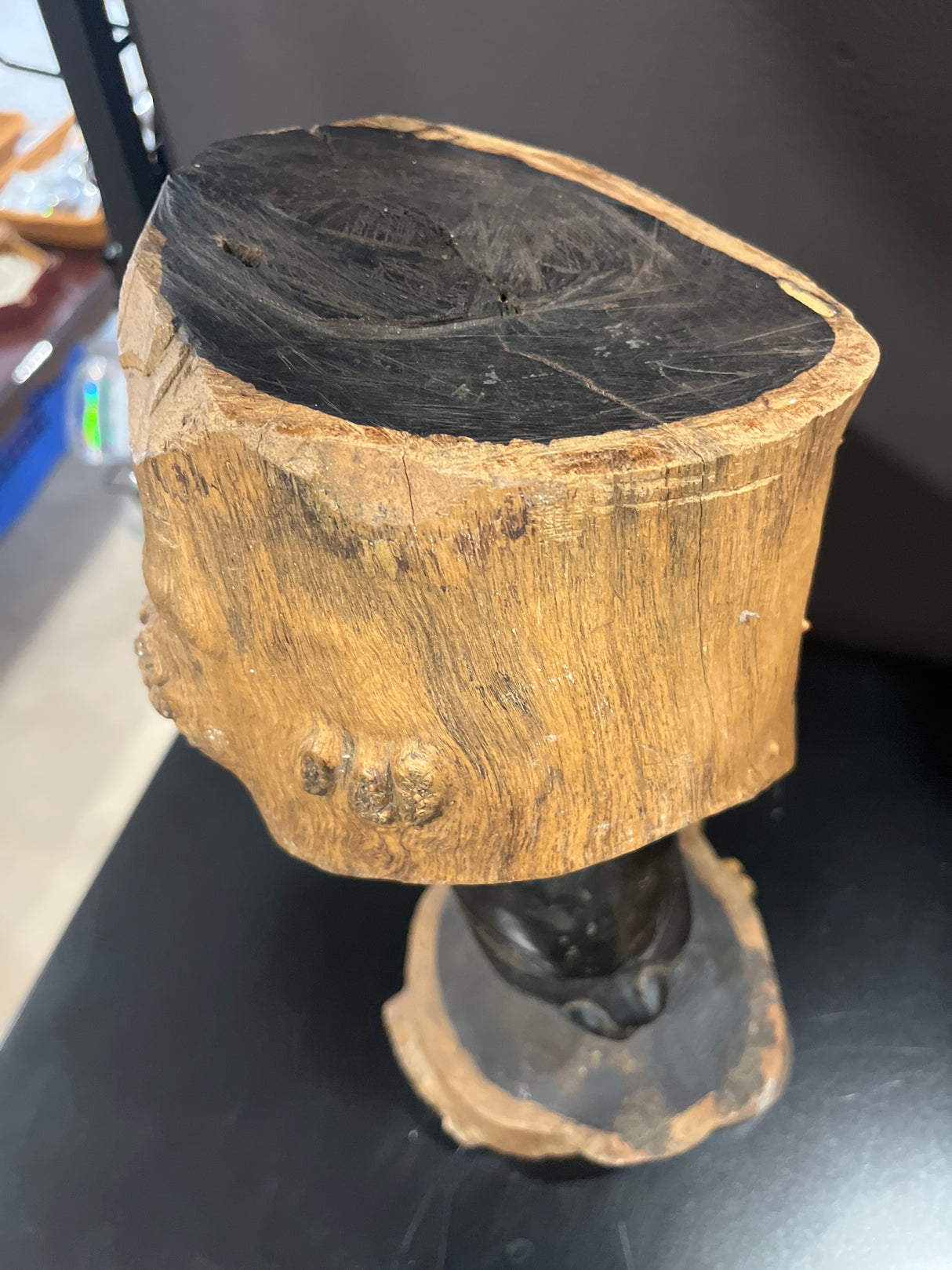 Beautiful Ebony Intricate African Head Carved into One Tree Trunk