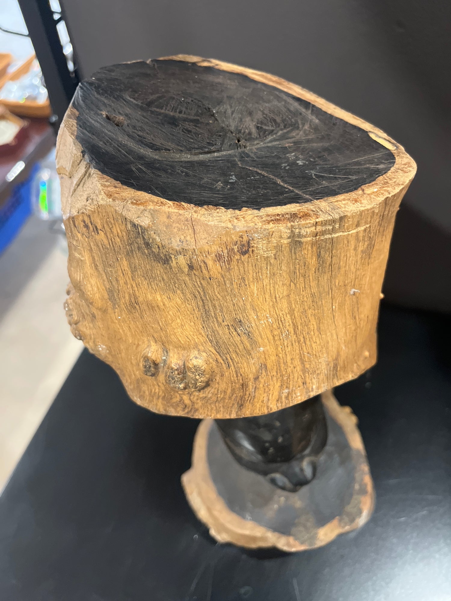 Beautiful Ebony Intricate African Head Carved into One Tree Trunk