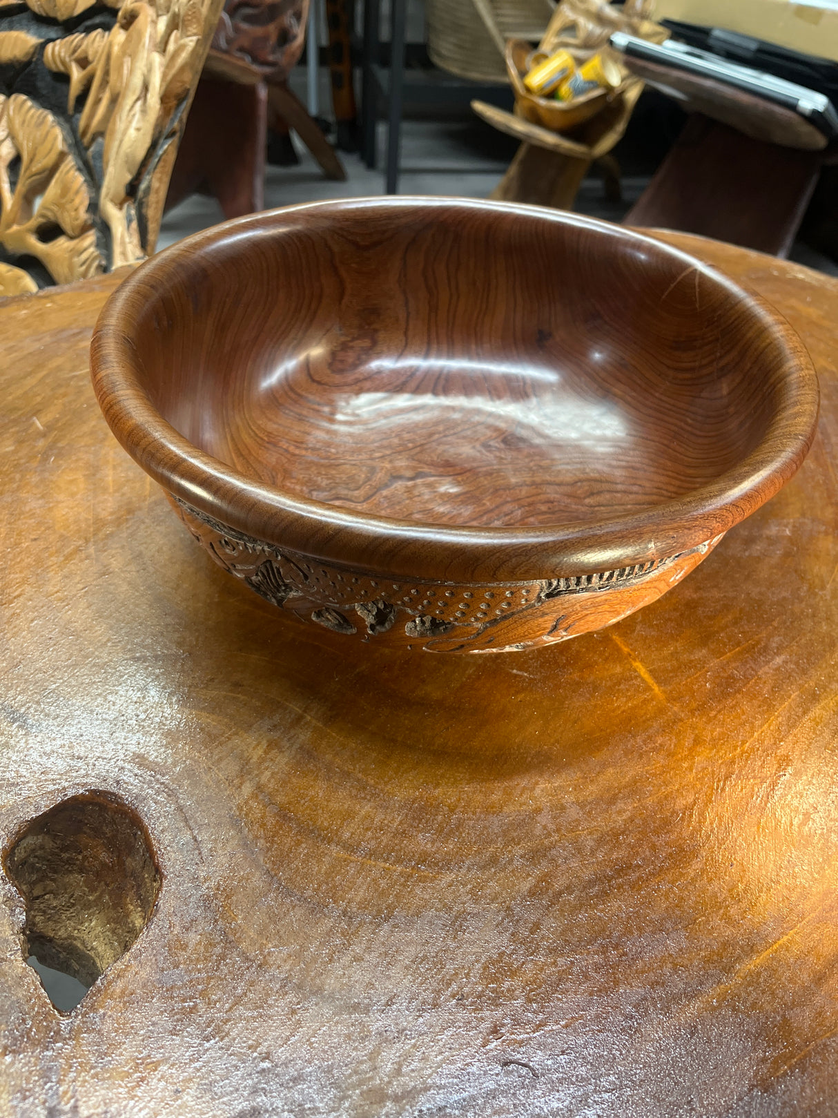 Intricately Hand Carved Wooden Bowl ‘Big 5’ Design