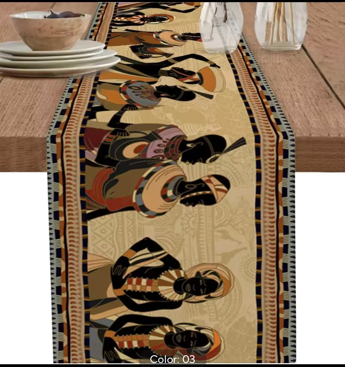 African Themed Linen Table Runner - 200 x 33cm