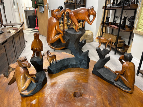 3 Piece Hand Carved African Scene - ‘Monkeys On The Rocks’