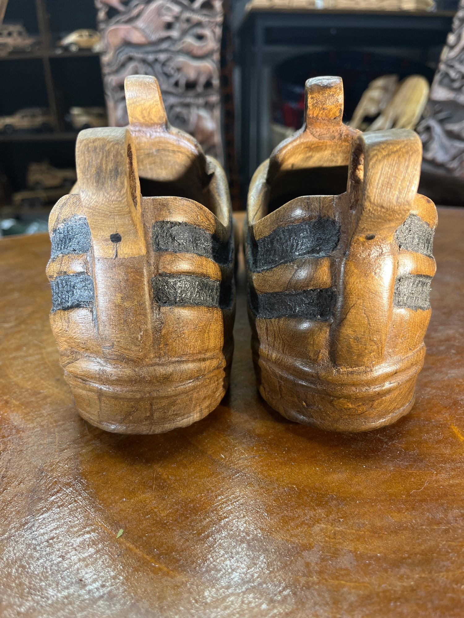 Pair of Nike Air Max 97 V1.2 Hand Carved Painted Mahogany Display Piece