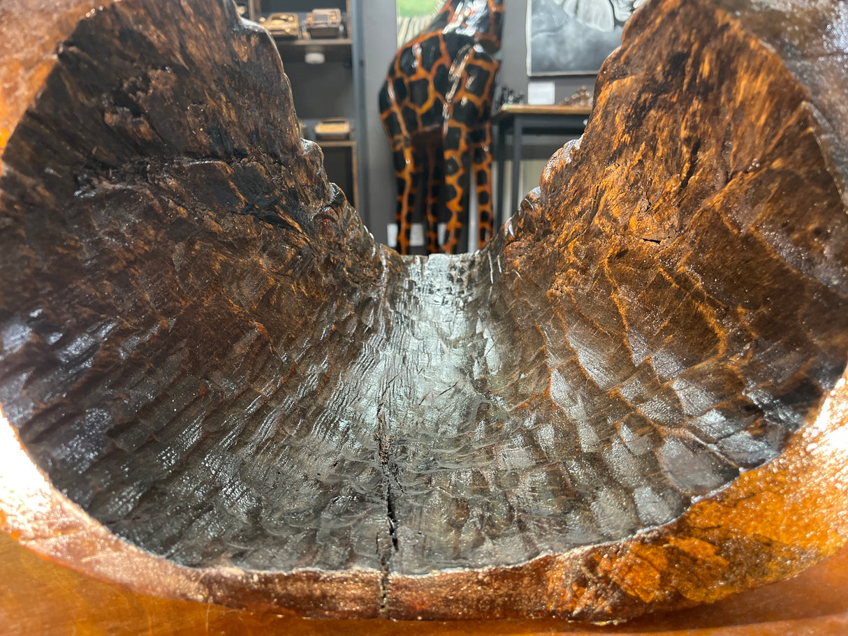 Reclaimed Stunning and Unique Lake Malawi Canoe End Display Dish - Polished and Hand Made