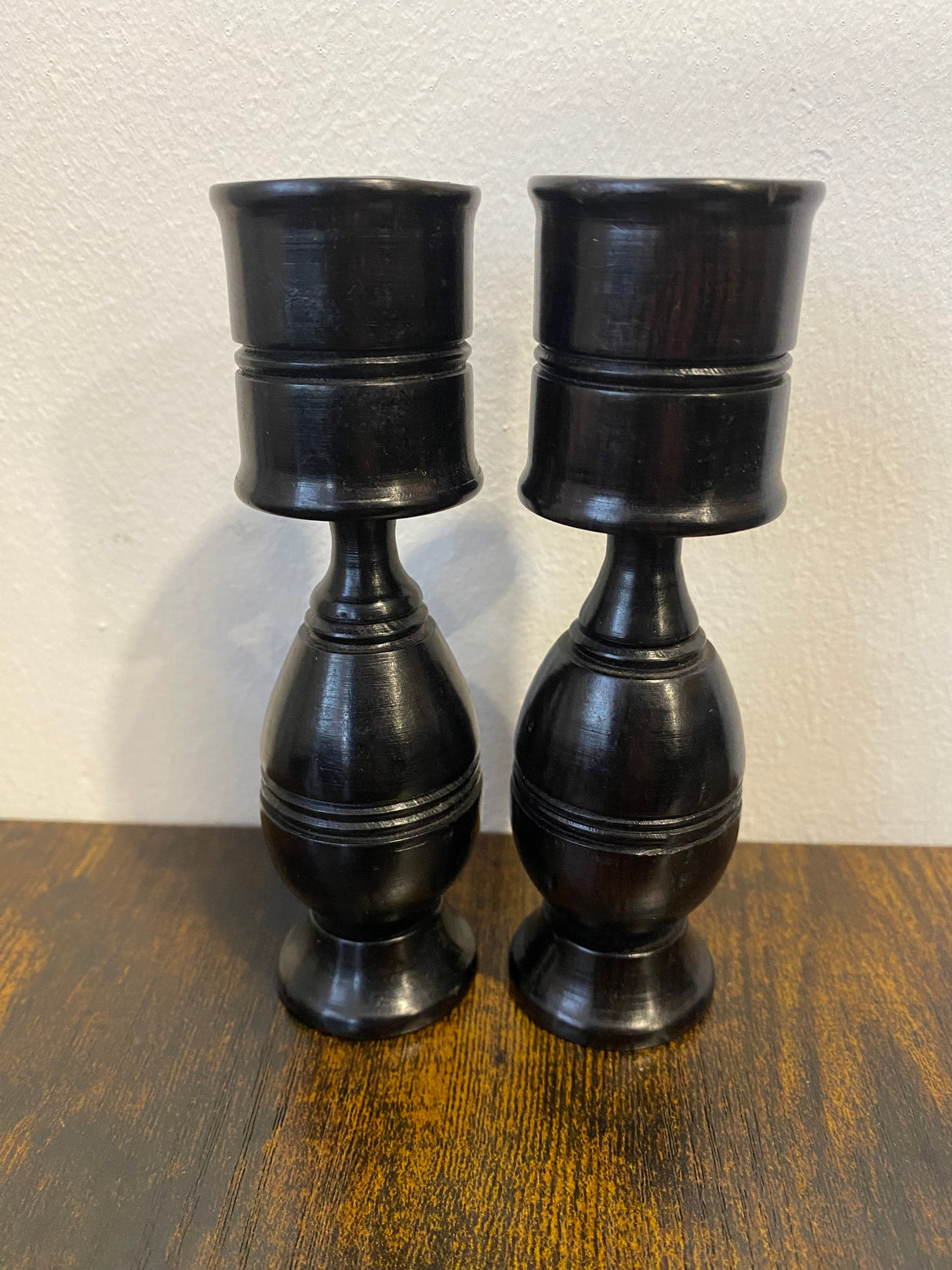 Pair of Handmade Ebony Candle Holders