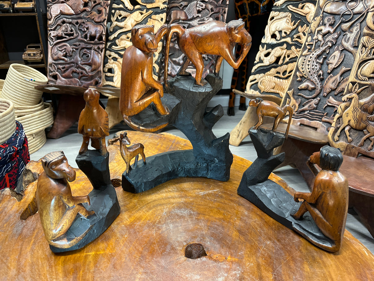 3 Piece Hand Carved African Scene - ‘Monkeys On The Rocks’