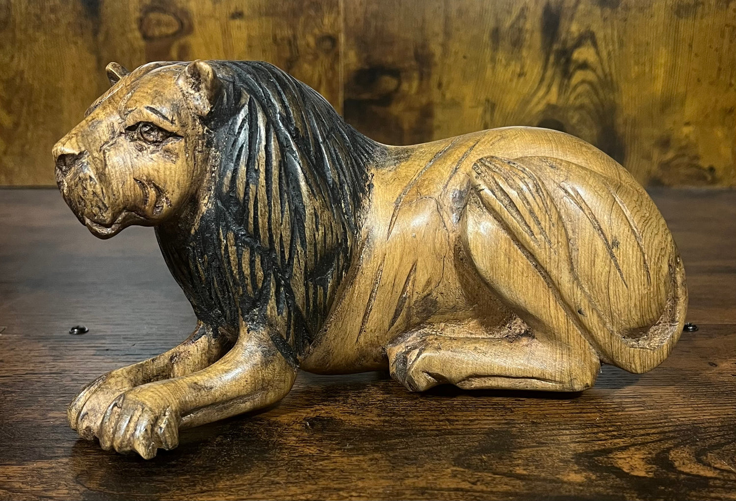 Ebony and Mahogany Resting Lion