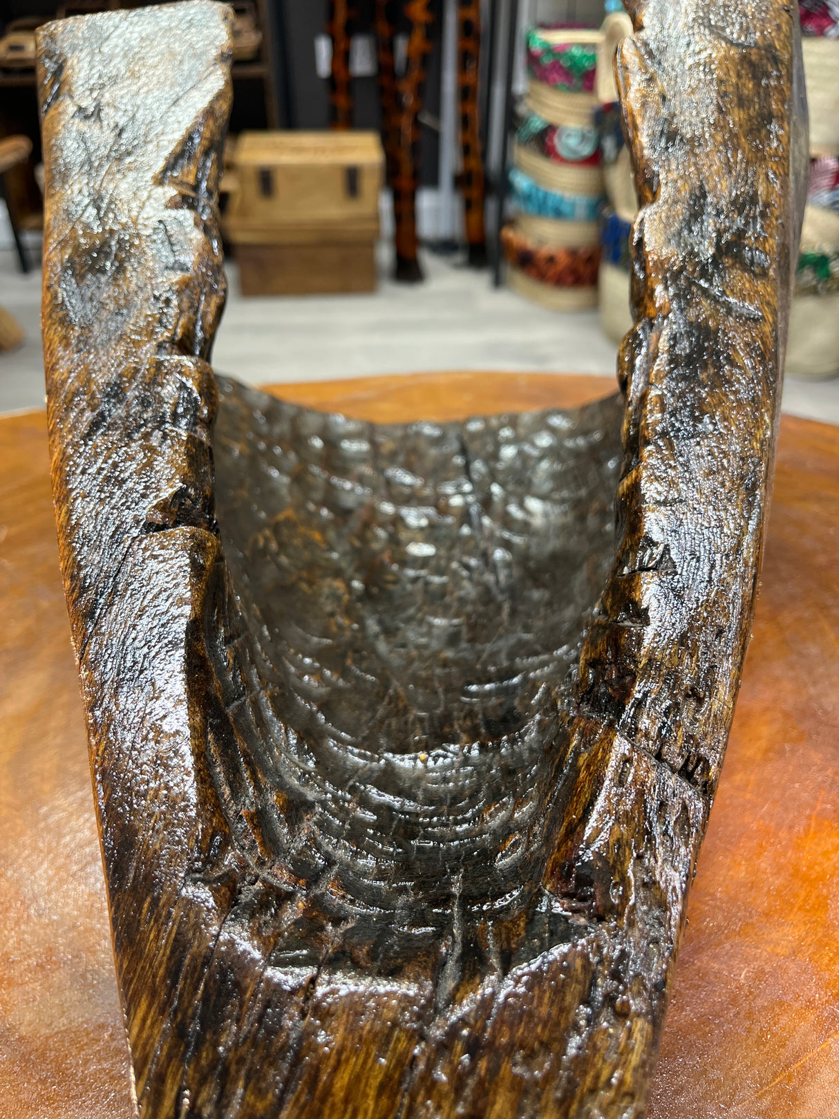 Reclaimed Stunning and Unique Lake Malawi Canoe End Display Dish - Polished and Hand Made
