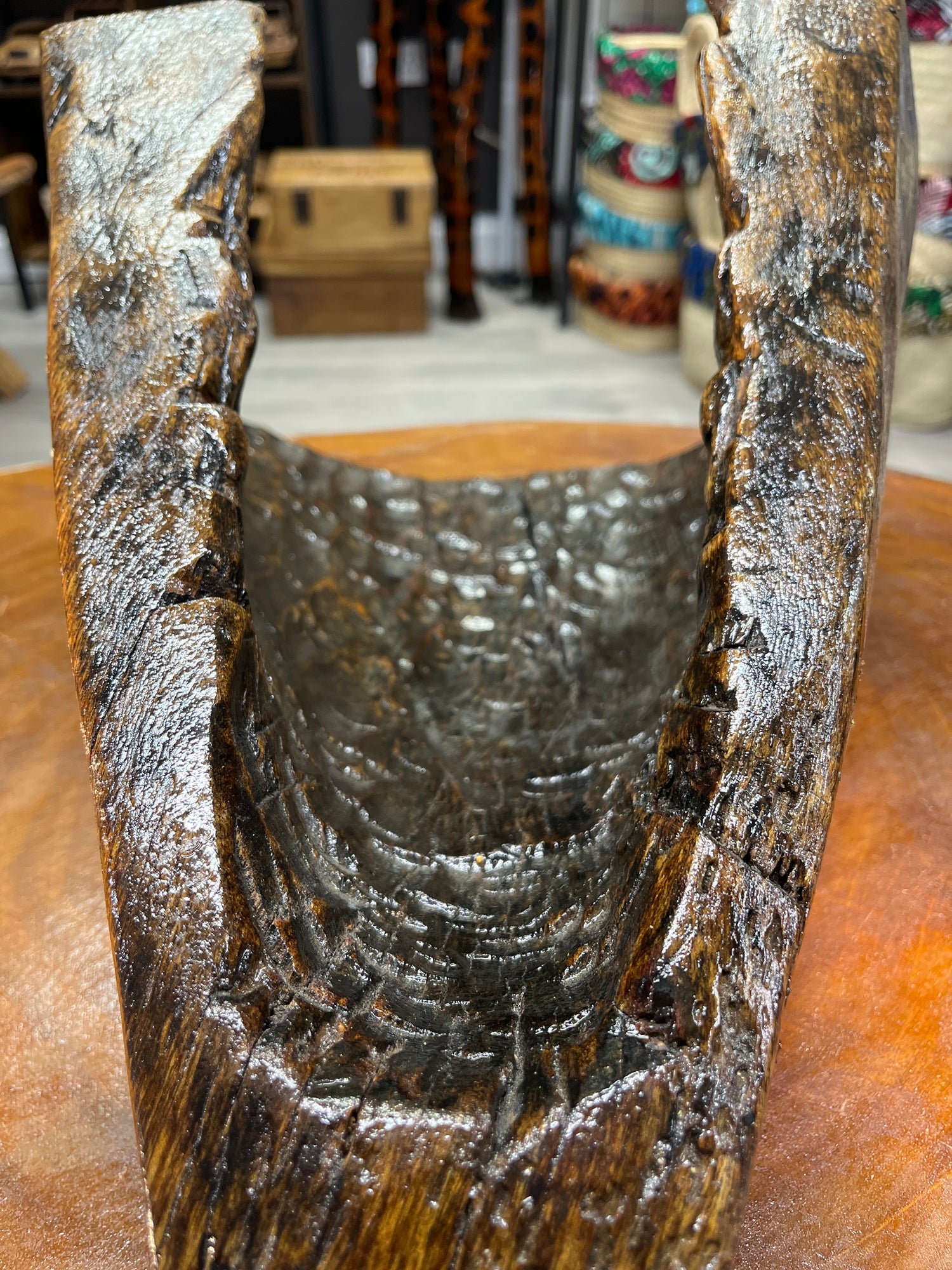 Reclaimed Stunning and Unique Lake Malawi Canoe End Display Dish - Polished and Hand Made