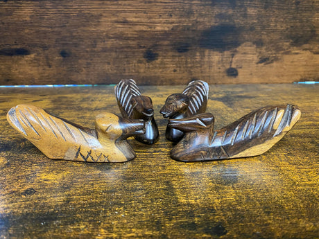 Set of Four Handmade Ebony Wooden Ducks