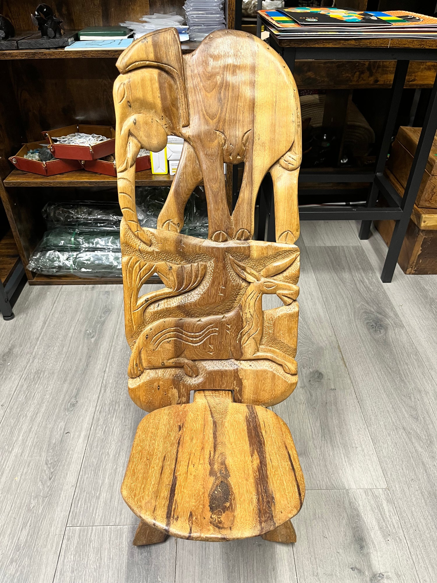 Small Functional Hand Carved Malawian Animal Story Chair