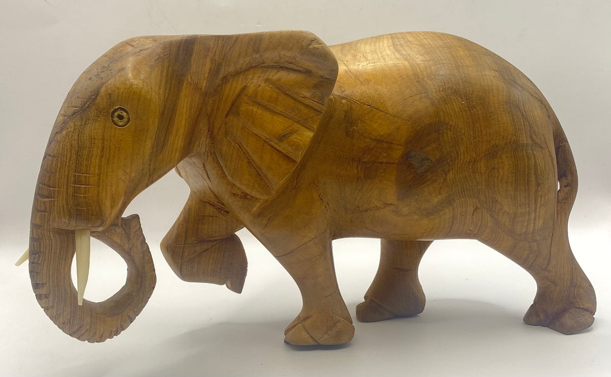 Hand Carved Ebony Elephant Striking Pose