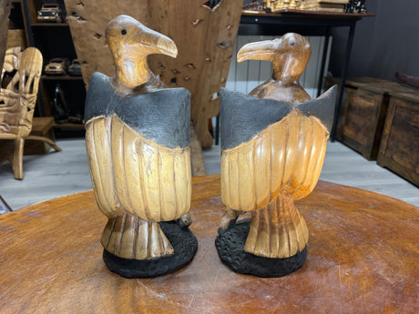 Pair of Handmade Wooden Eagles