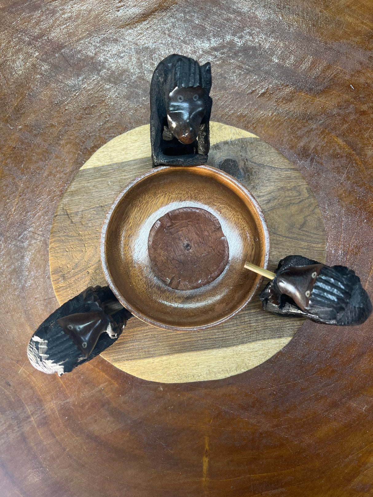 Not so Wise 3 Smoking Monkeys Ash Tray - Handmade Ebony Monkeys