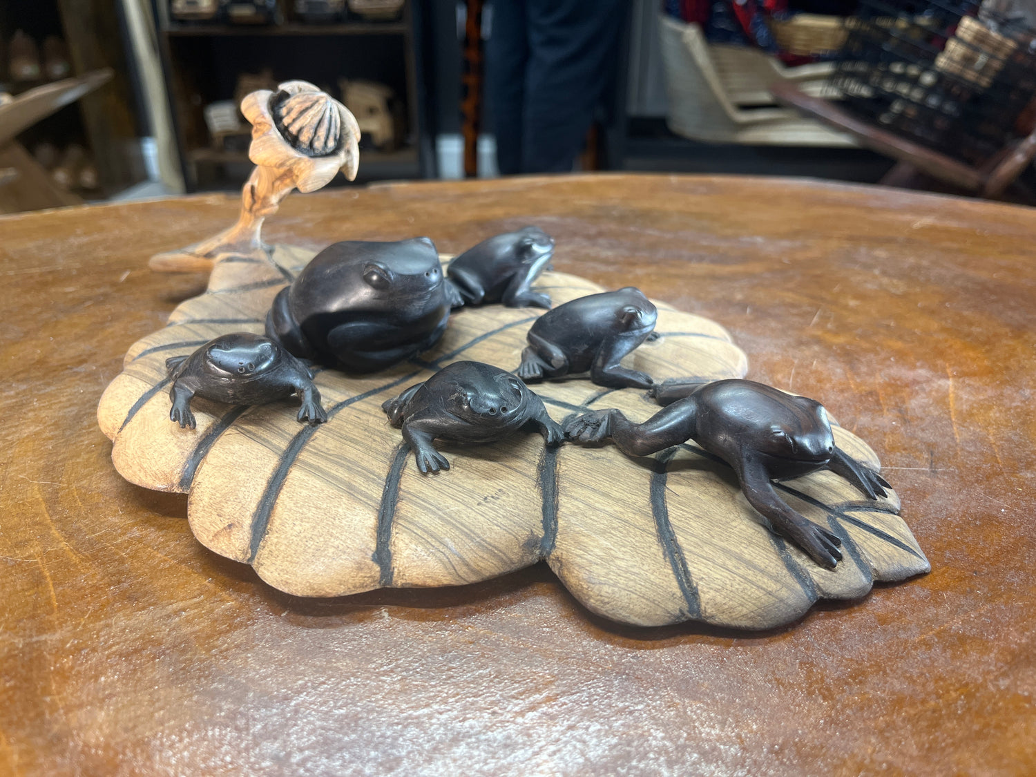 Beautiful Frog family on Lilly Hand Carved Malawi