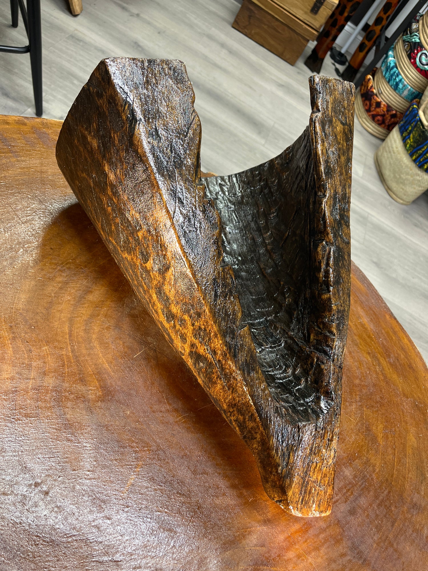 Reclaimed Stunning and Unique Lake Malawi Canoe End Display Dish - Polished and Hand Made