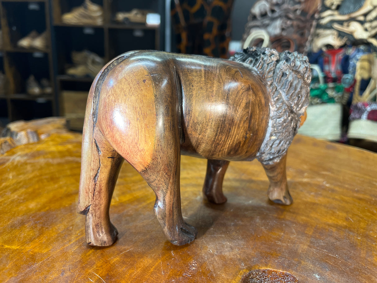 Hand Carved Wooden Lion Fresh Faced with An Intricate Mane