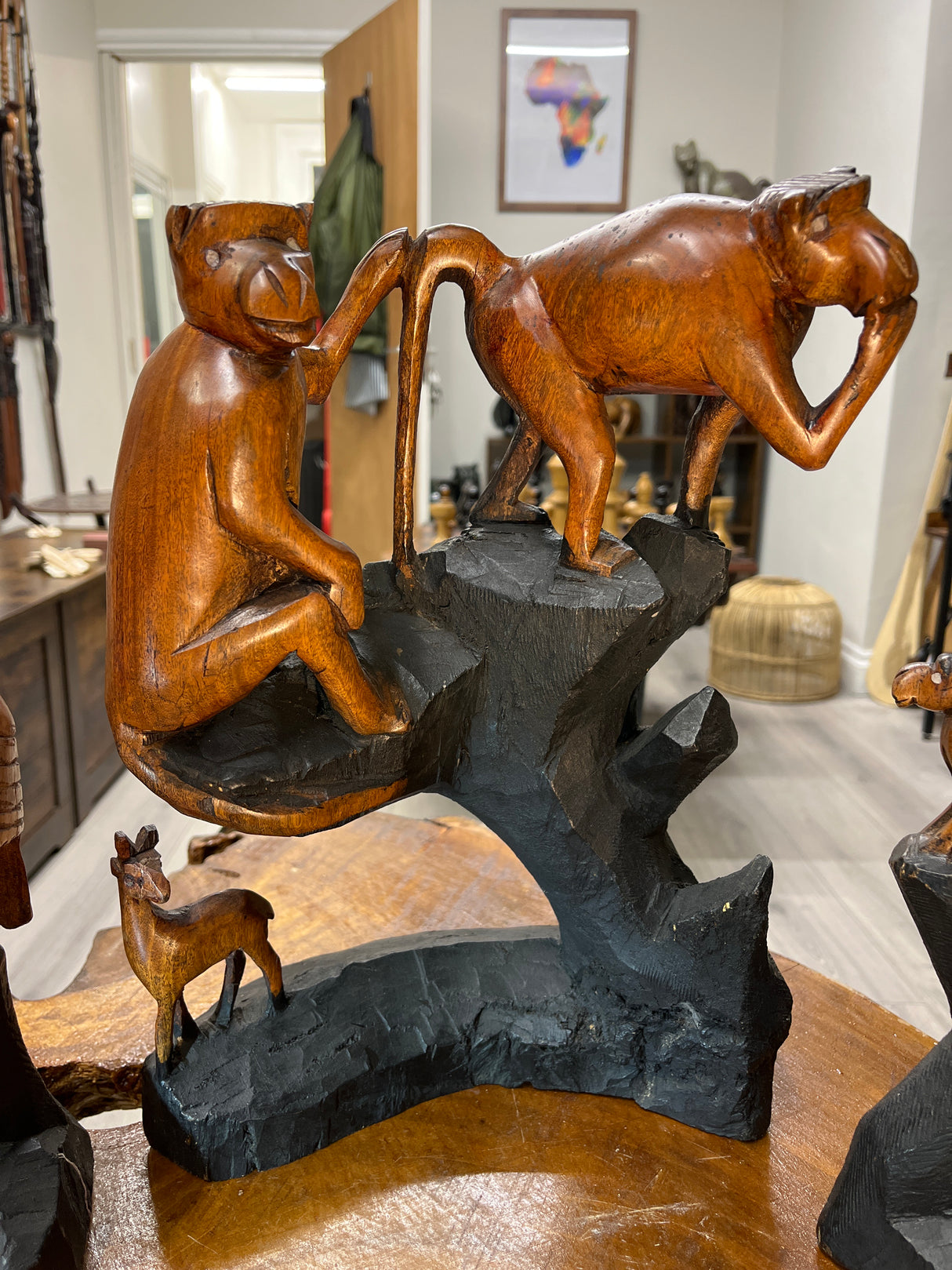 3 Piece Hand Carved African Scene - ‘Monkeys On The Rocks’