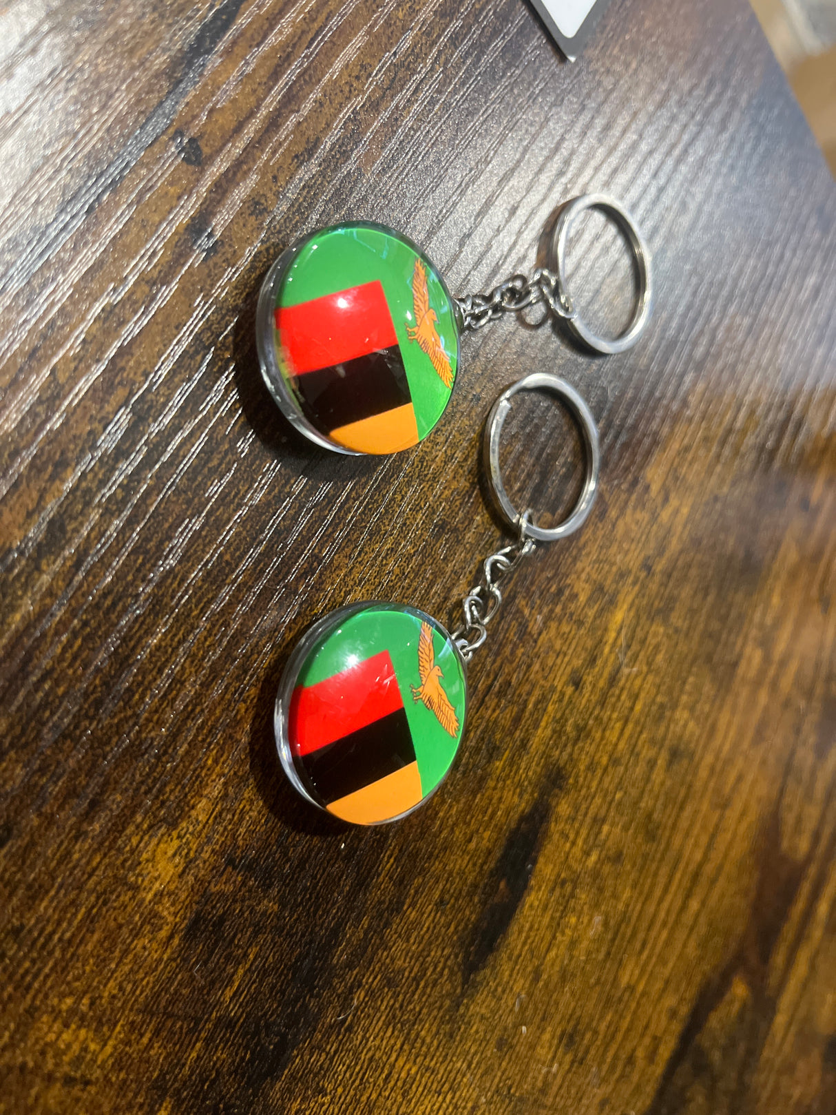 Silver Africa Country Flag Circular Flat Keychain