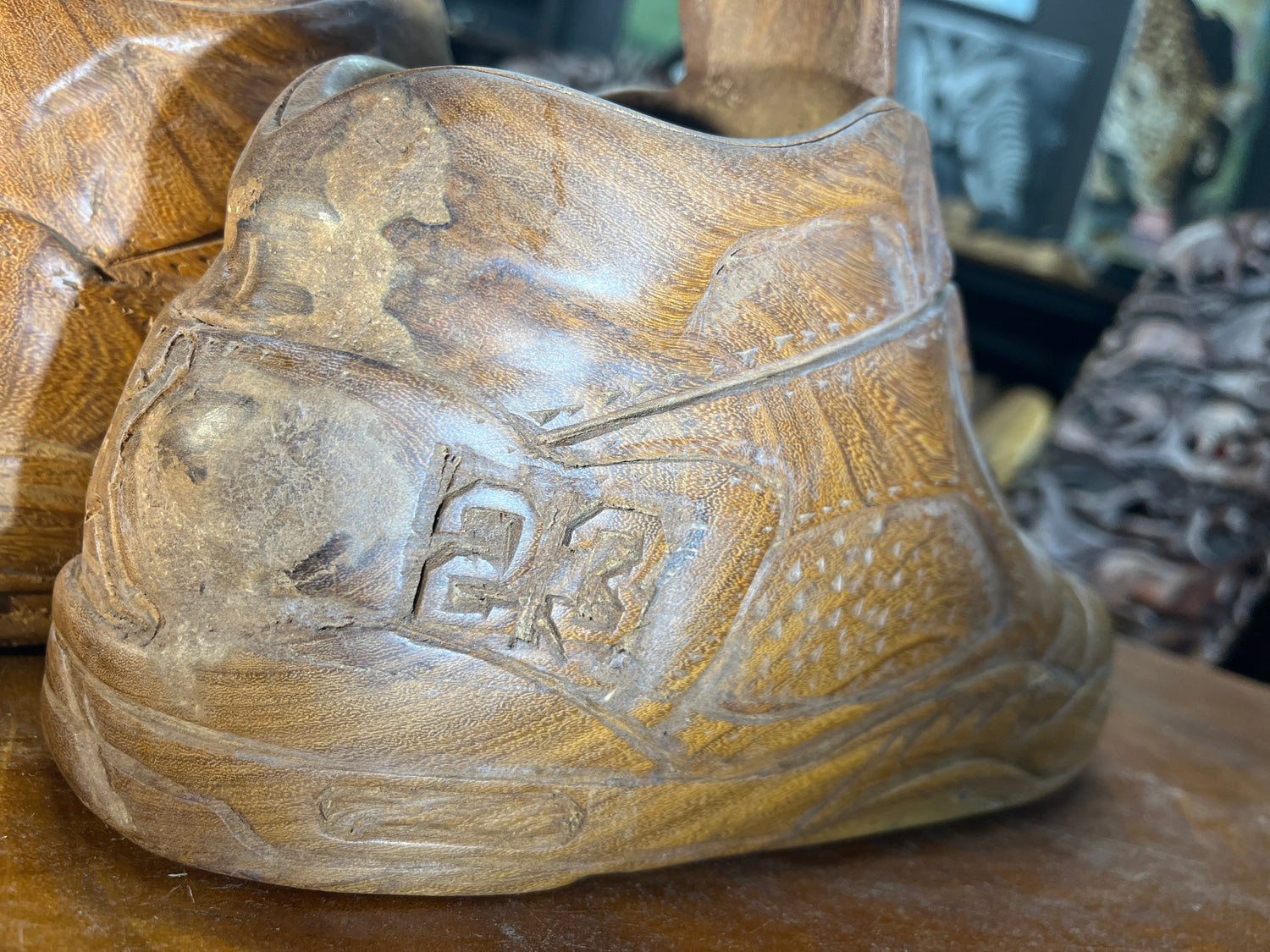 Pair of Jordan 5 V2.1 Hand Carved Mahogany Display Piece