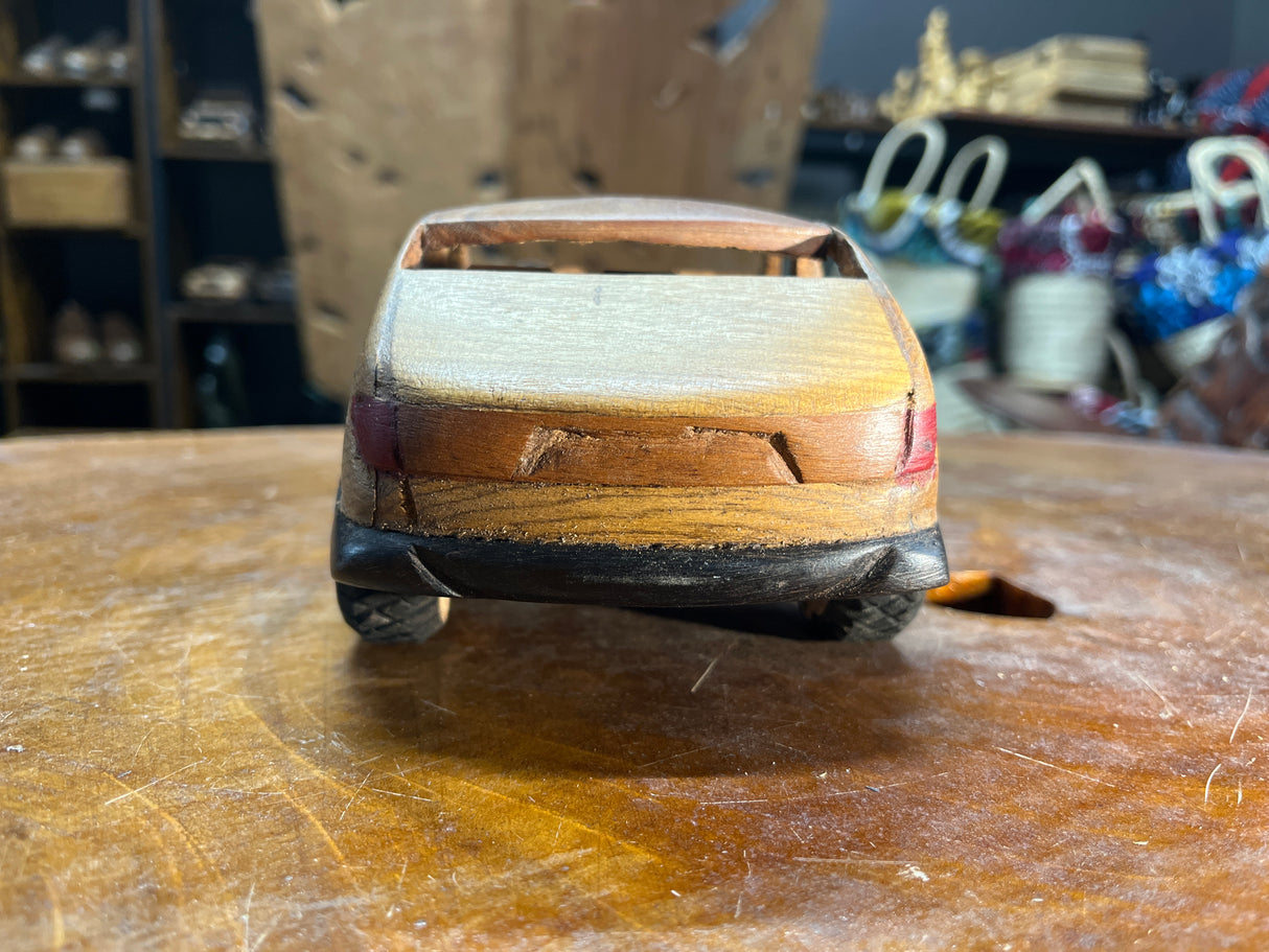 Hand Carved Truck & Trailer Wooden Model With A Car