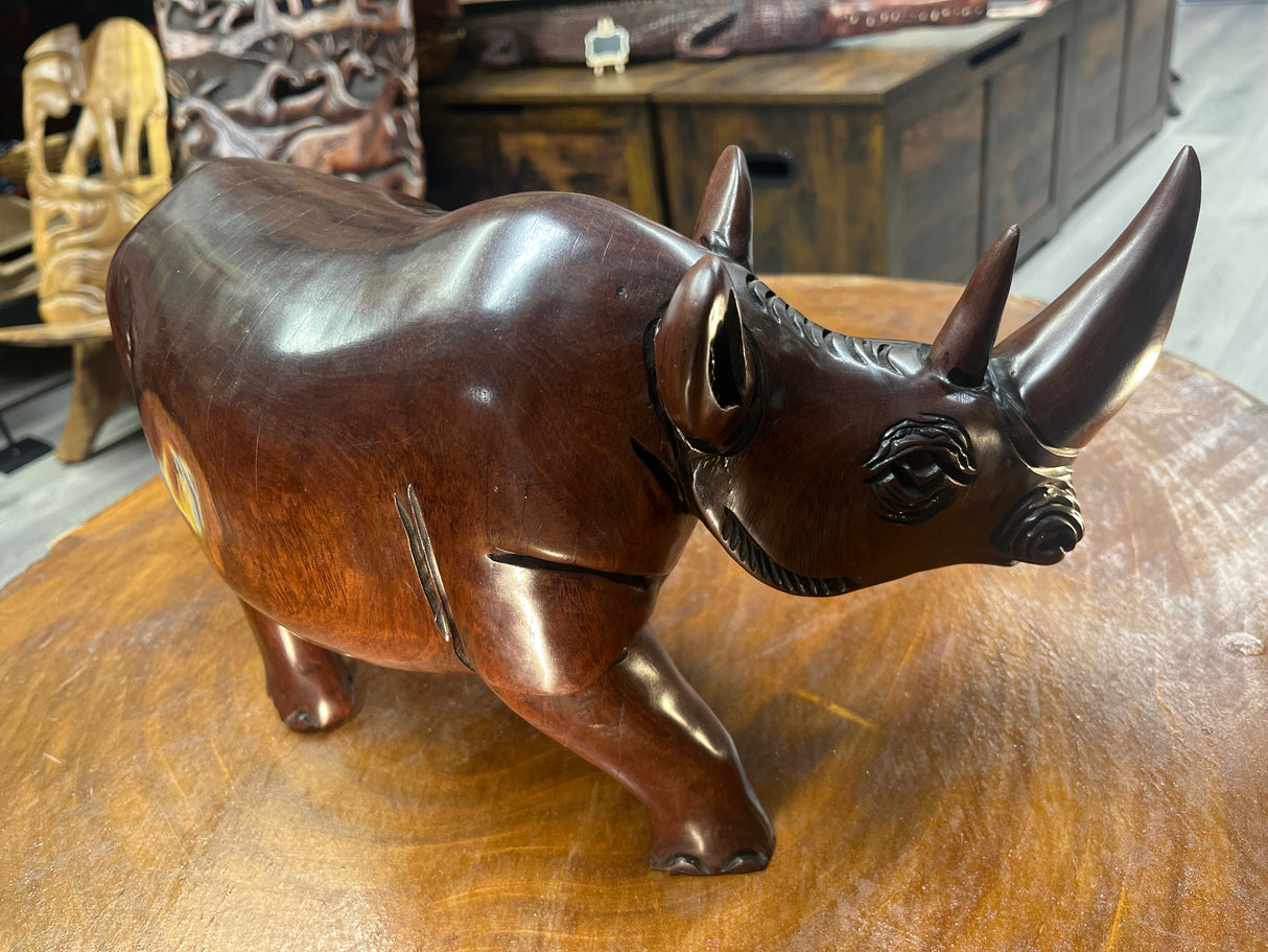 Hand carved Wooden Standing Rhino Curio (Big and Strong Look)