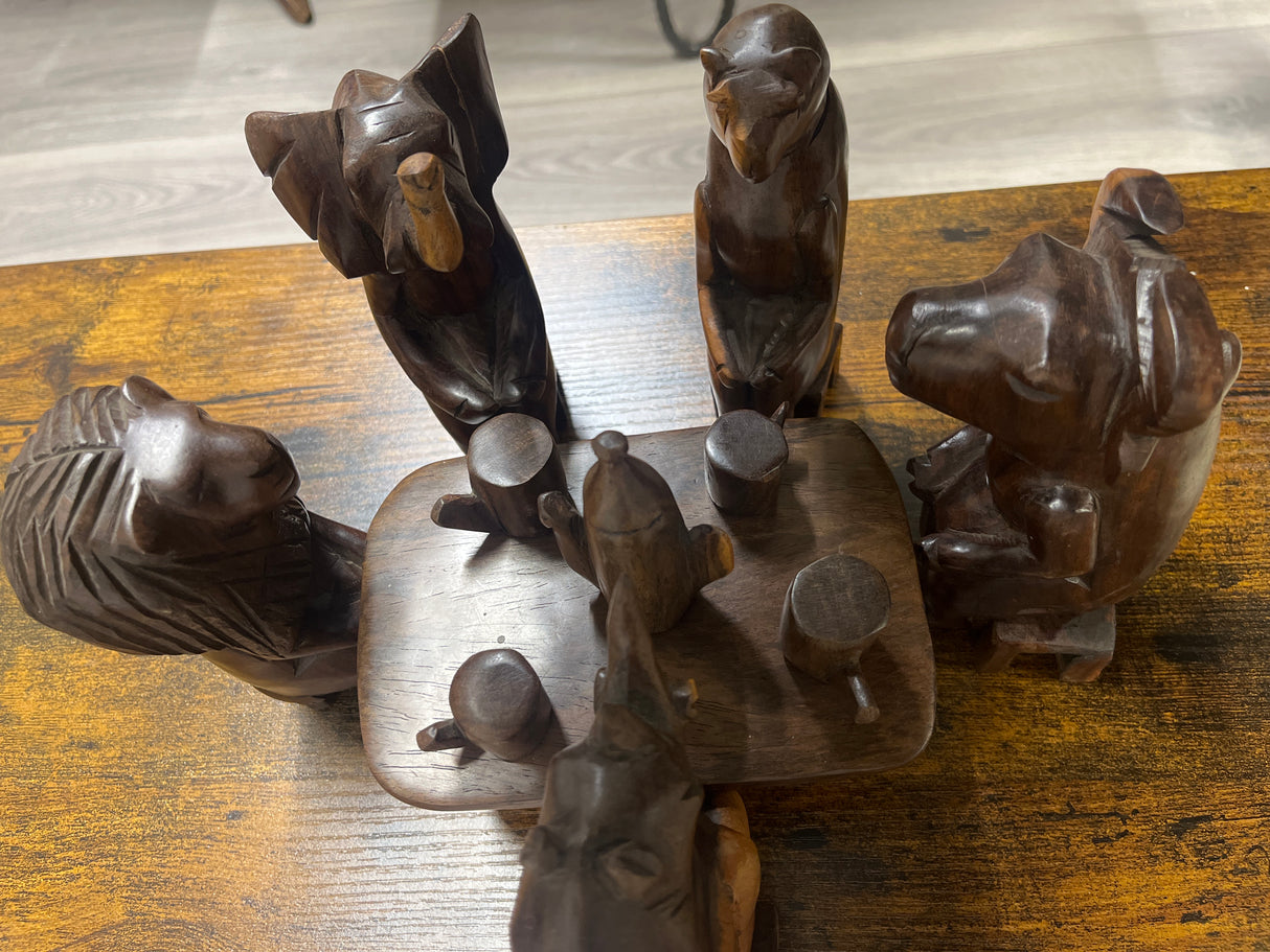 ‘Animal Party’ Carved Wooden Display Piece