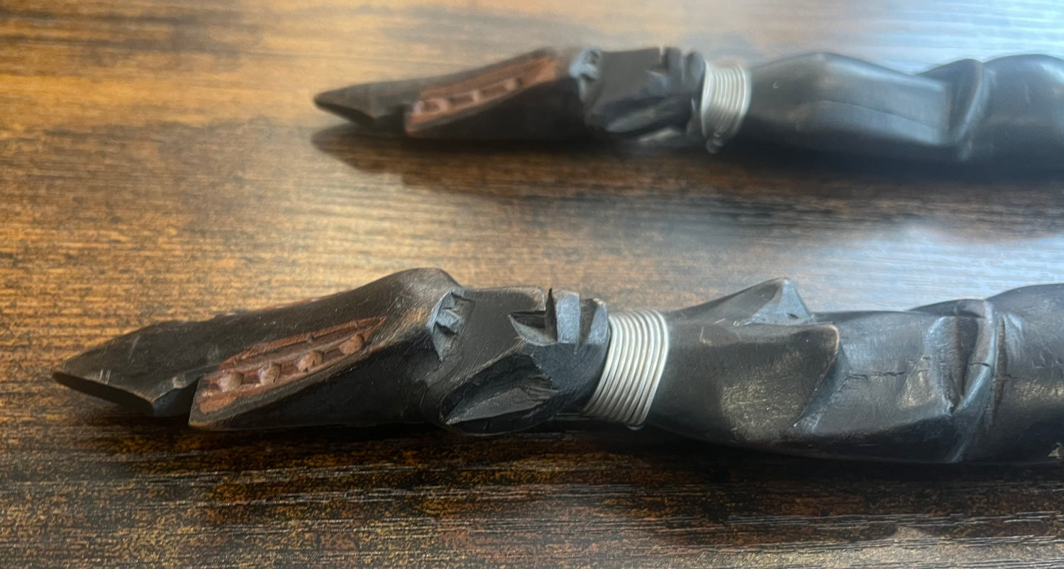 Pair of Large African Hand Carved Wooden Ceremonial Tribal Daggers