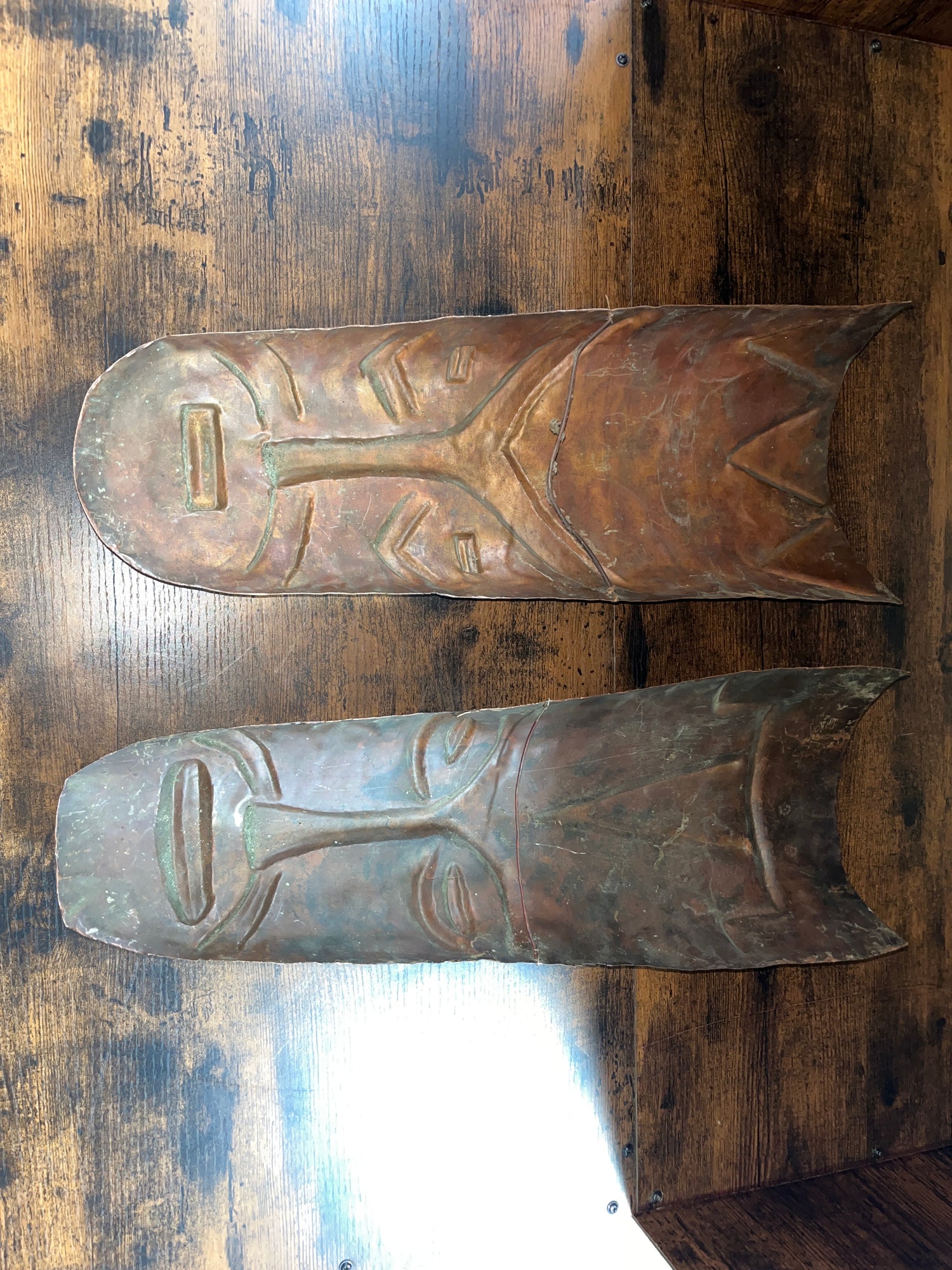 Set of Two Handmade Tribal Copper Masks