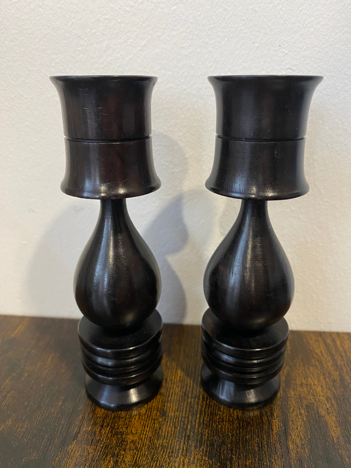 Pair of Handmade Ebony Candle Holders