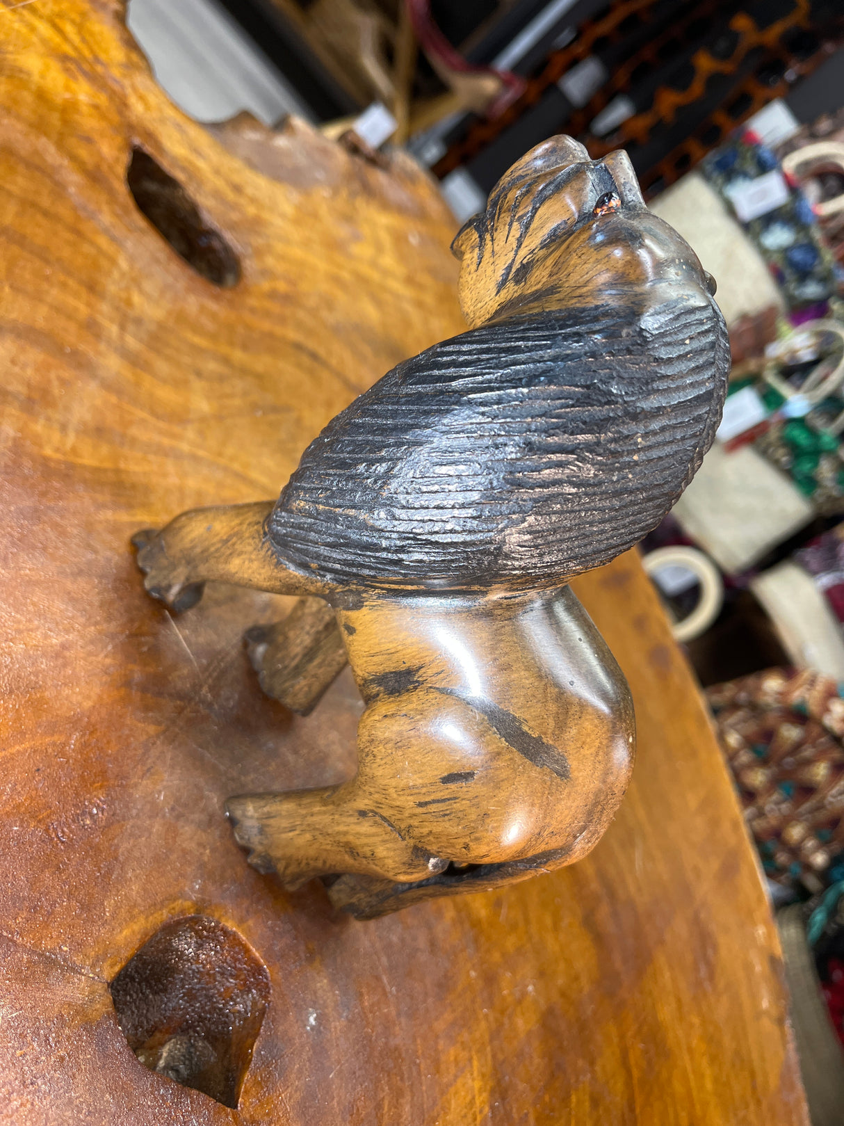 Pair of Scary Red Eyed Lions Looking Right At You Hand Carved With Depth