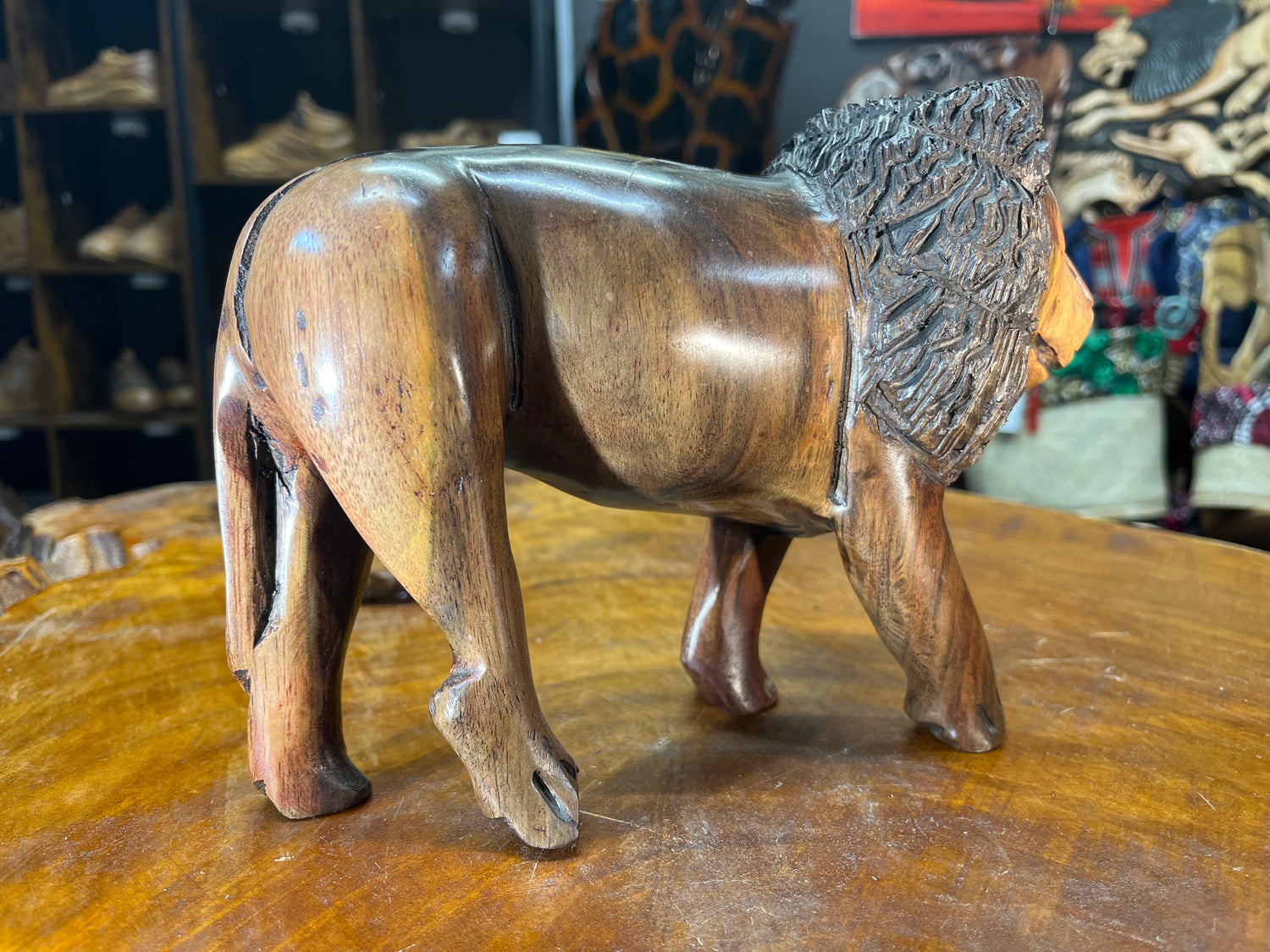 Hand Carved Wooden Large Bold Lion With Stunning Graining on the Face and Throughout
