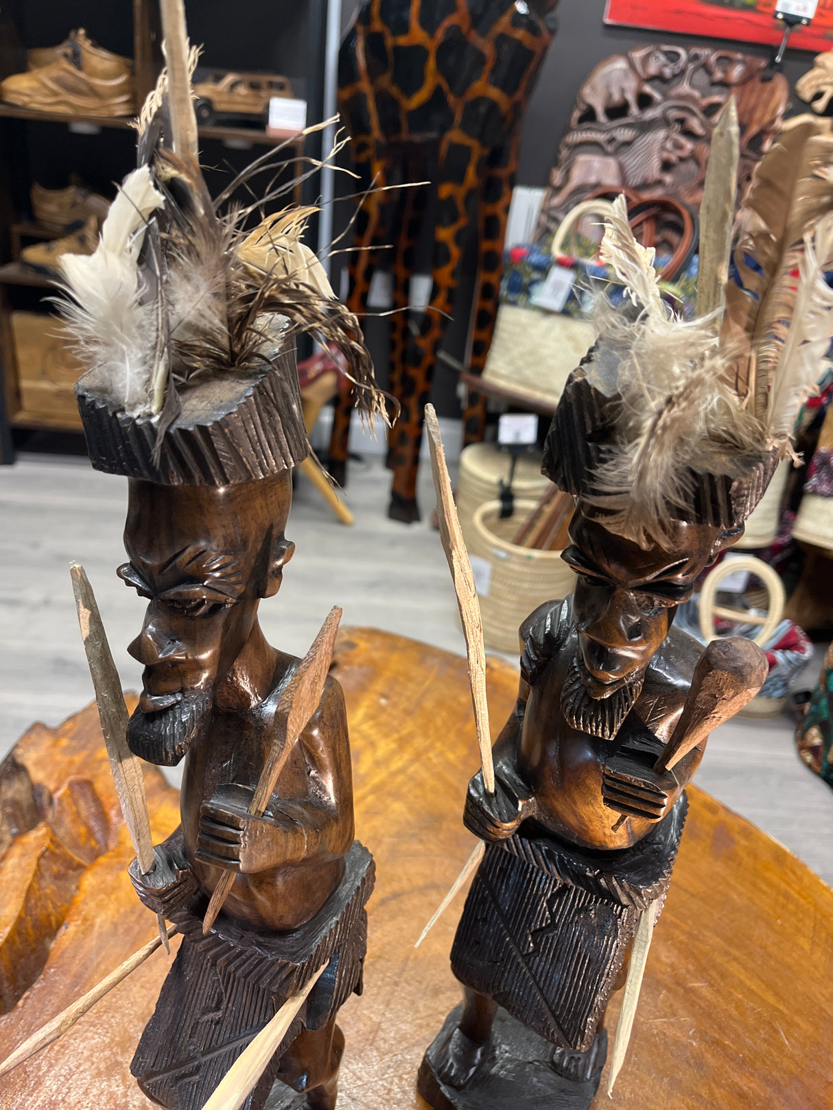 Pair of African Tribal Warriors Hand Carved in Wood